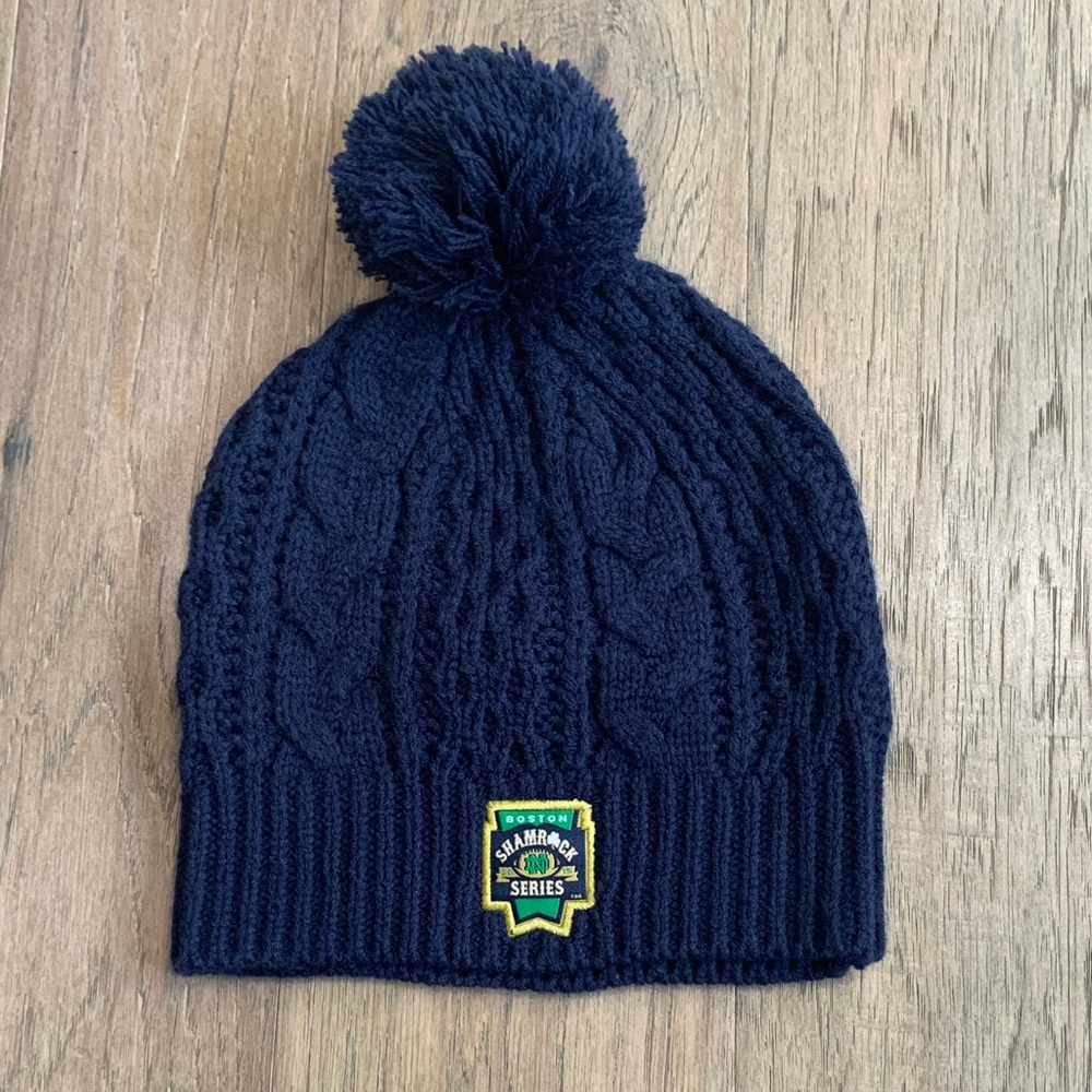 Under Armour Navy Cable Knit Pom Beanie Shamrock Series Notre Dame